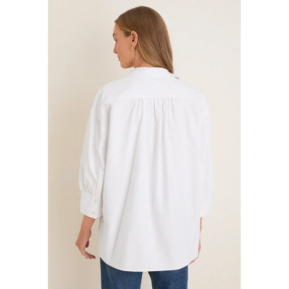 Pomander Place White Oxford Adair Boyfriend Shirt Cotton Oversized Button Up XS